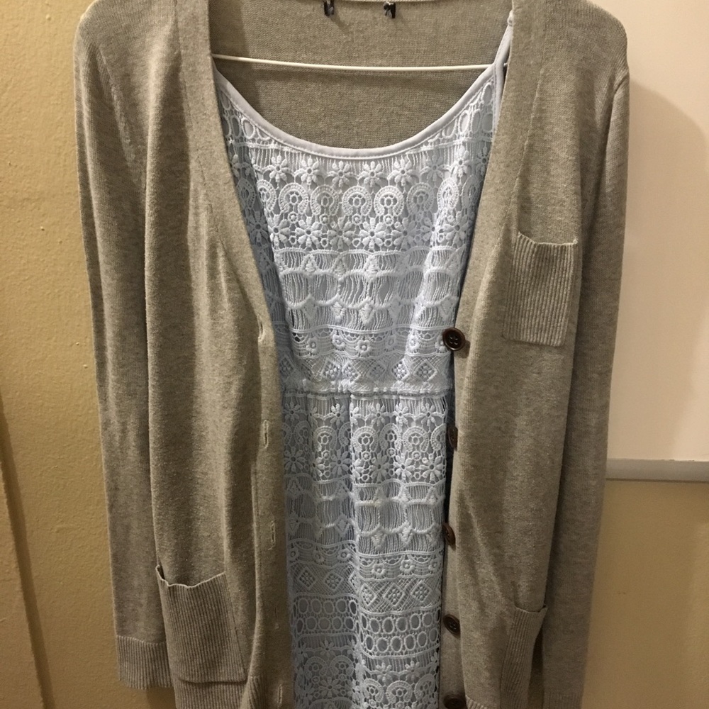 Gray Knit Cardigan w Pockets